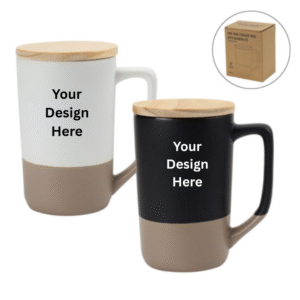 Two-toned Ceramic Mugs with Clay Bottom, Bamboo Lid