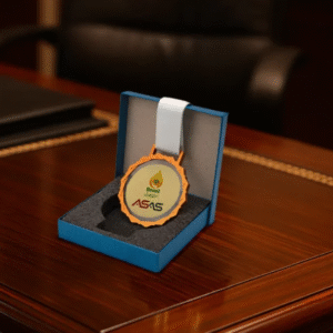 Glass Medals with Metal Frame, 3cm White Ribbon with Box