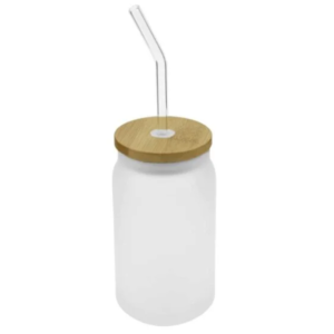 Glass Bottle with Straw and Bamboo Lid – 455 ml | Custom Branded Eco-Friendly Bottle